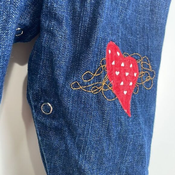 Vintage Handmade Girl’s Denim Overalls Heart Appliqué Coveralls 80s 90s - Picture 3 of 8